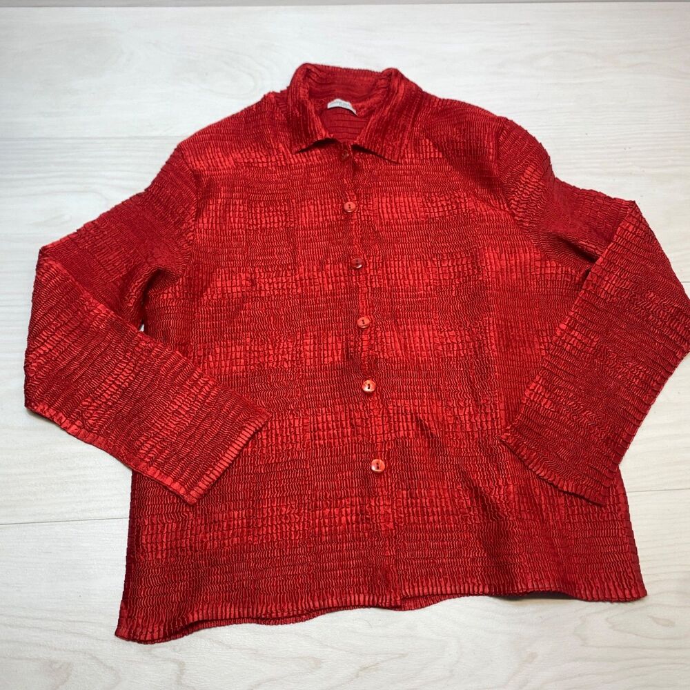 Jolie Mine Paris Button Up Blouse Womens One Size Red Stretch Made In France